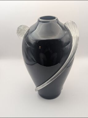 Two's Company Black Blowned Glass Vase with Clear Spiral Accent